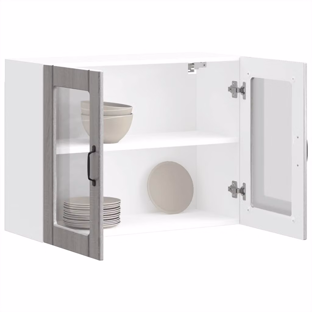 Pensile da cucina moderno vidaXL con ante in vetro, Grigio e Bianco, L: 80 cm, H: 60 cm, P: 31 cm