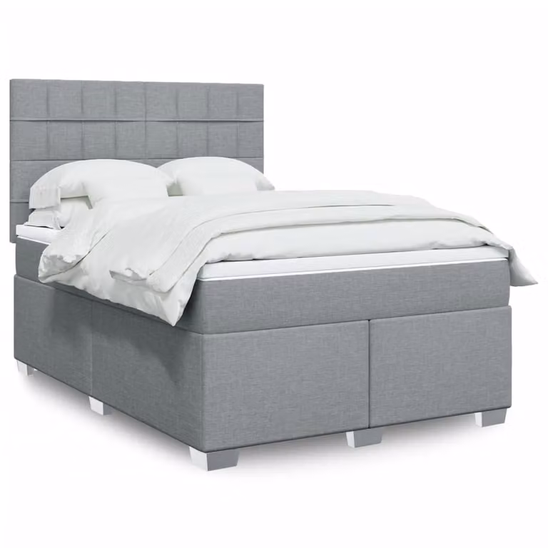 vidaXL Giroletto a Molle con Materasso Ibrido in Tessuto Grigio Chiaro e Bianco, L/P/H: 140 x 190 cm