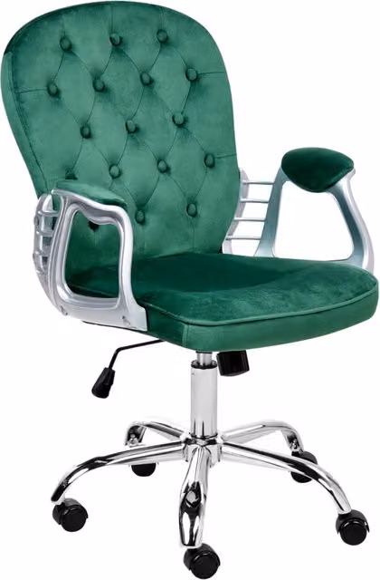 Sedia da ufficio BELIANI in velluto verde con schienale trapuntato, girevole a 360 gradi e con ruote, stile glamour moderno per home office