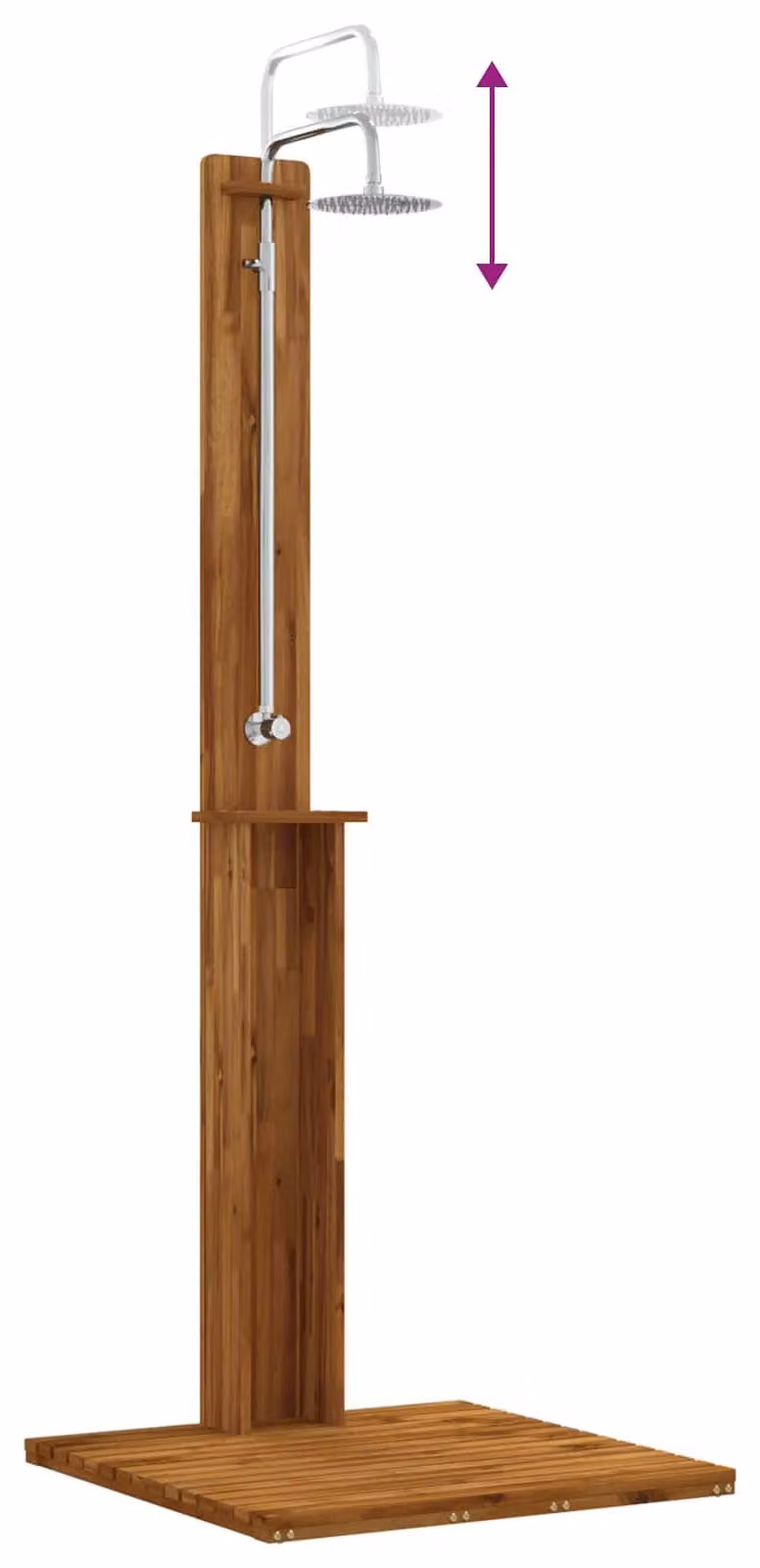 Doccia esterna, altezza 217 cm, realizzata in legno di acacia e acciaio inossidabile