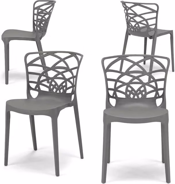 Set 4 sedie in polipropilene ARMONIA, impilabile, resistente ai raggi UV, design moderno, ideale per sala da pranzo, cucina, sala d’attesa, bar, ristoranti o giardino, colore Cemento