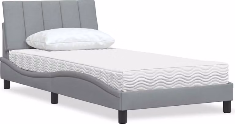Letto con Materasso Hanko Grigio Chiaro 100x200 cm in Tessuto