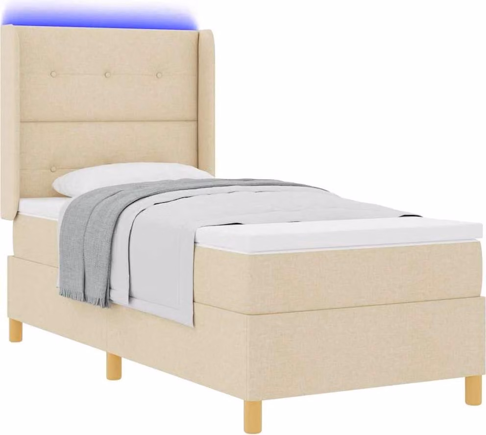Letto a molle con strisce LED Crema 80 x 200 cm Tessuto