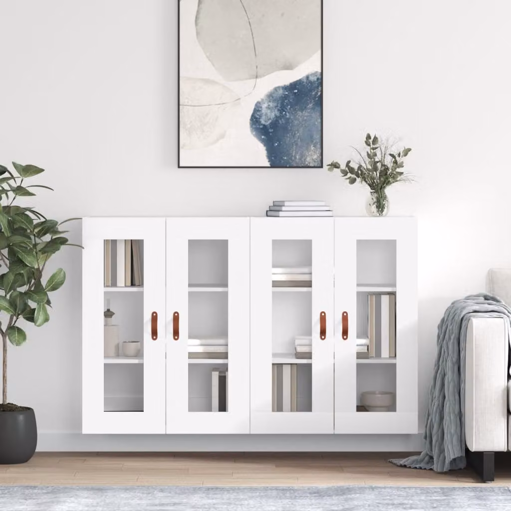 Set di 2 armadietti a parete vidaXL bianchi con ante in vetro e ripiani interni in legno MDF e vetro