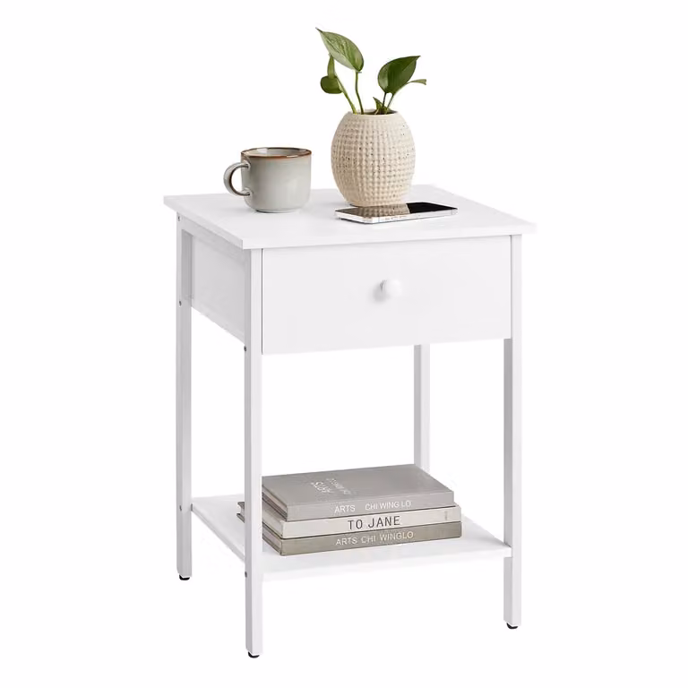 Comodino con Cassetto e Ripiano Marrone Nocciola | VASAGLE, Bianco Opaco / 1