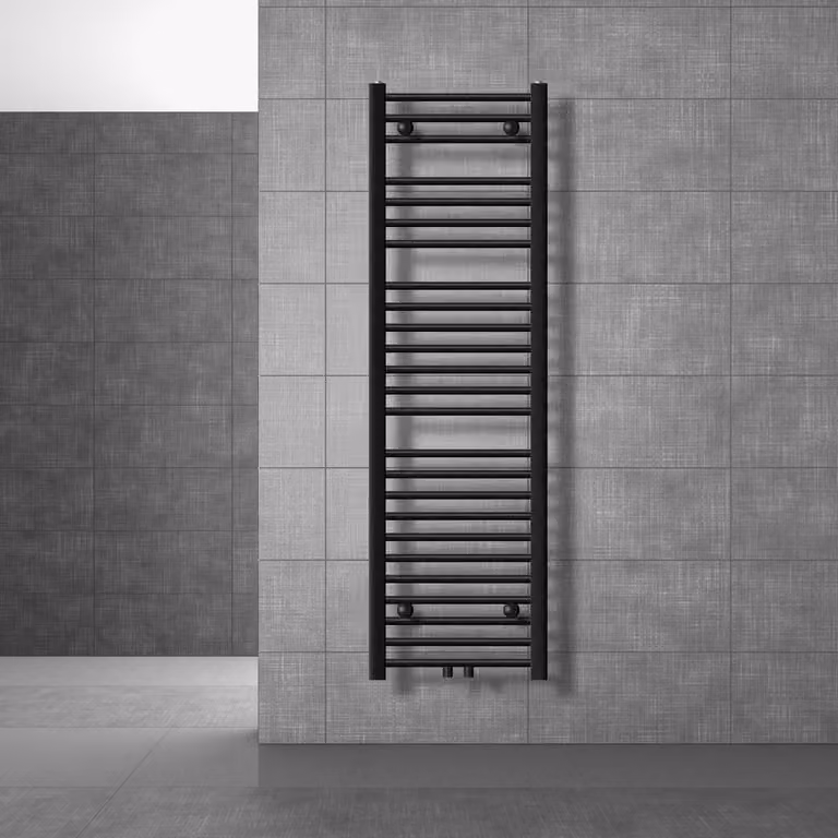 Radiatore da bagno LuxeBath Sahara 400x1500 mm nero opaco diritto attacco centrale incl. set di attacchi con termostato universale, senza resistenza elettrica