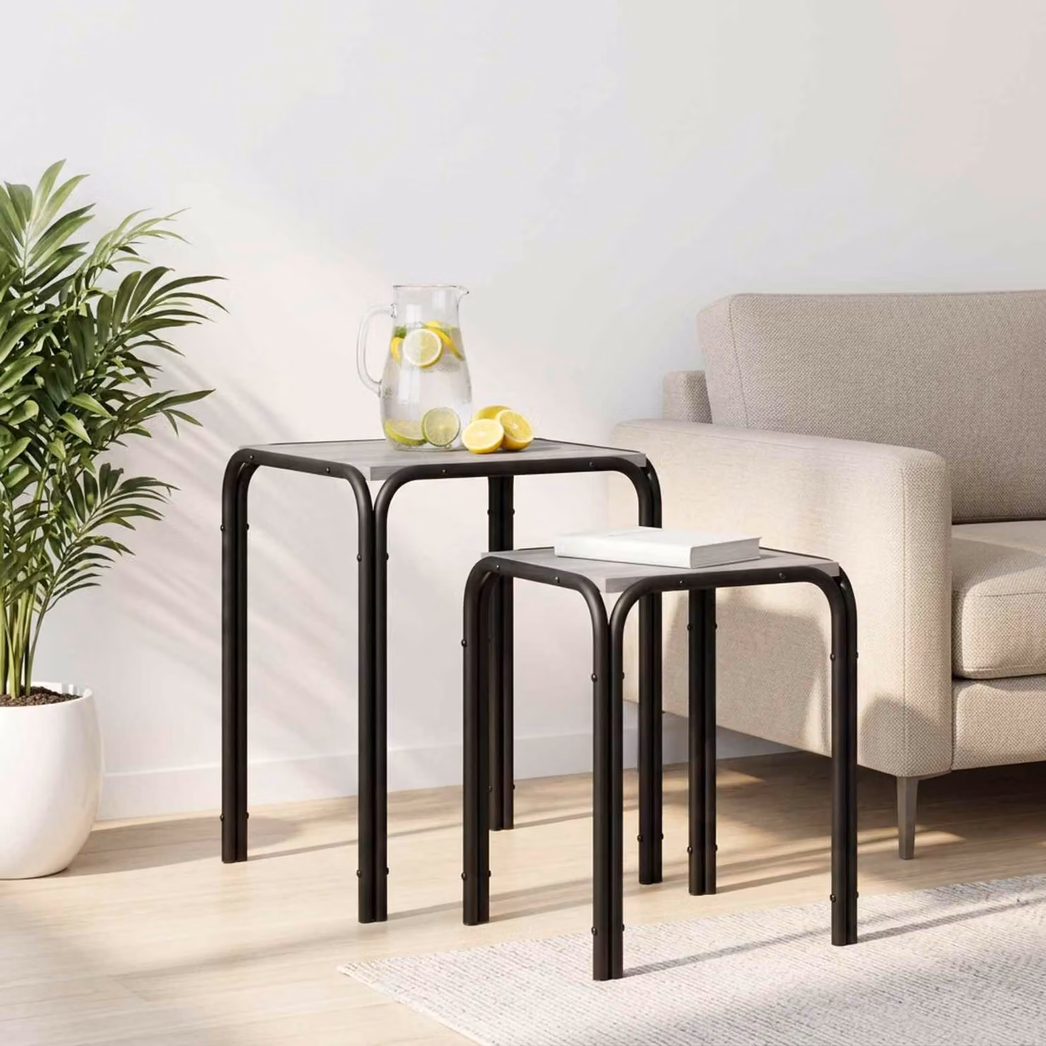 vidaXL Tavolo laterale moderno in MDF e metallo grigio L 40 cm x P 40 cm x H 50 cm