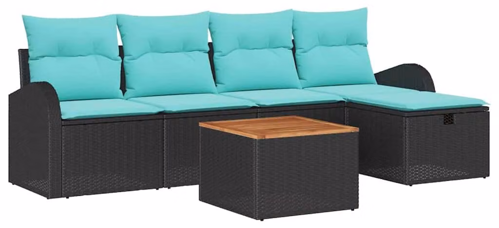 Set da giardino composto da 6 pezzi, colore nero, in rattan sintetico
