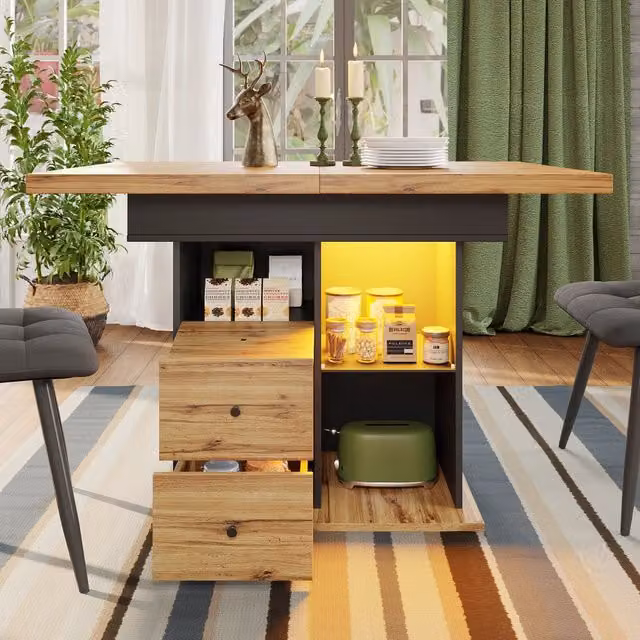 Tavolo da pranzo allungabile Mivray moderno in MDF e metallo con colori nero e marrone L: 110 cm, P: 80 cm, H: 75 cm
