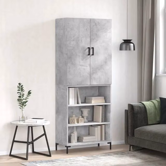 Credenza-Buffet-Armadio da cucina Grigio Cemento 69,5x34x180 cm in Legno Multistrato 532946