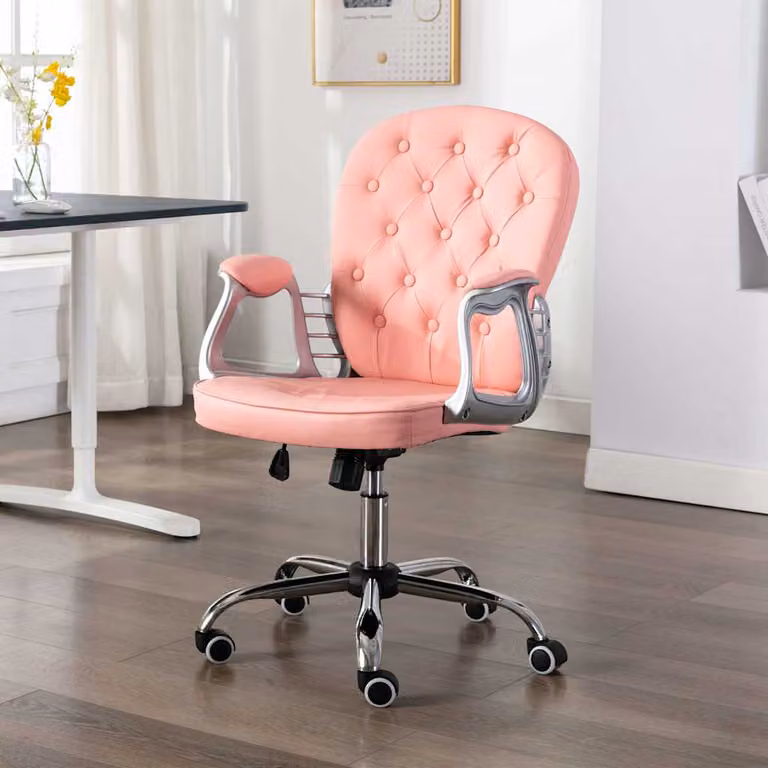 vidaXL Sedia da Ufficio Girevole Rosa in Similpelle con Braccioli e Ruote L/P/H: 58 x 44 x 110 cm