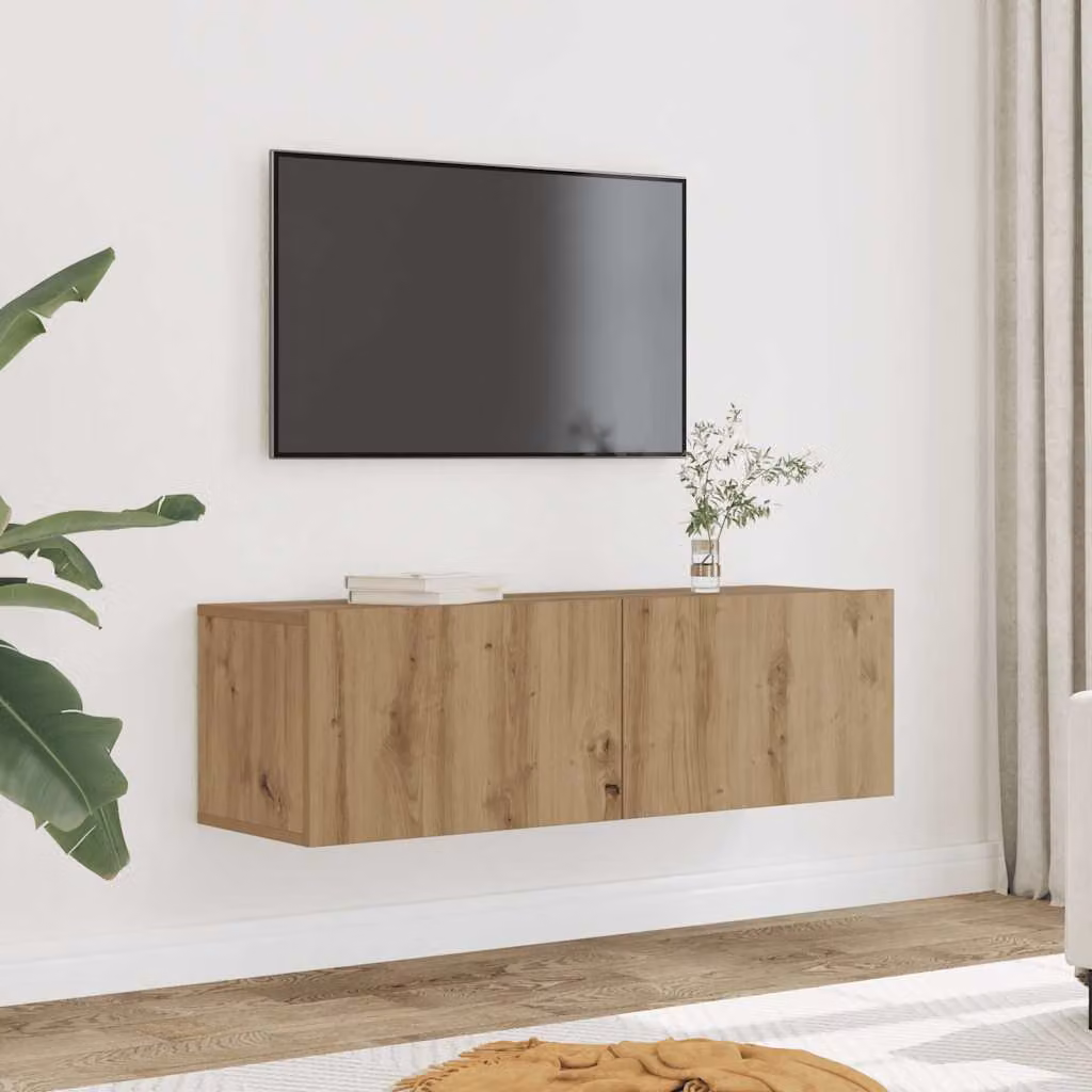 Set di 2 mobili TV da parete vidaXL in legno rovere marrone, stile moderno, L 100 cm x P 30 cm x H 30 cm
