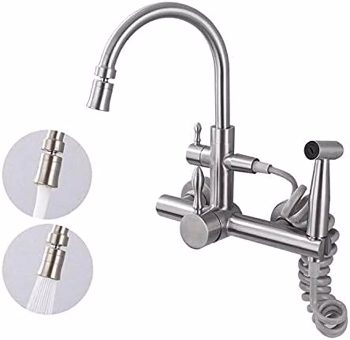 Support a parete per cucina, girevole a 360°, con pistola a spruzzo, in acciaio inossidabile 304