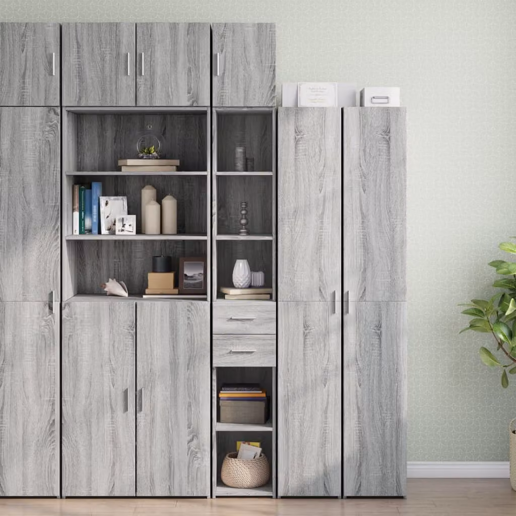 Mobile Sottile vidaXL Grigio Sonoma con Ante e Ripiani, L/P/H: 30 x 42,5 x 225 cm