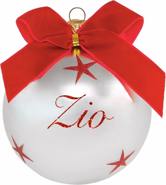 Pallina di Natale Kasanova in vetro con scritta Zio, colori argento, rosso e bianco, diametro 10 cm