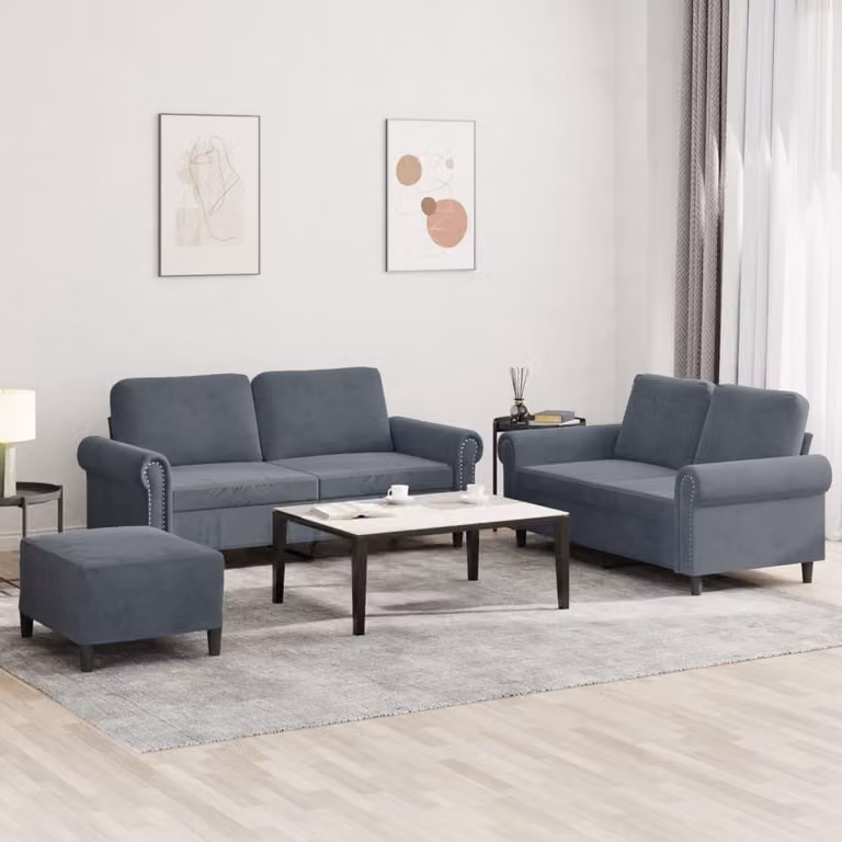 Maison Exclusive - Set divano a 3 pezzi con cuscini in velluto grigio scuro