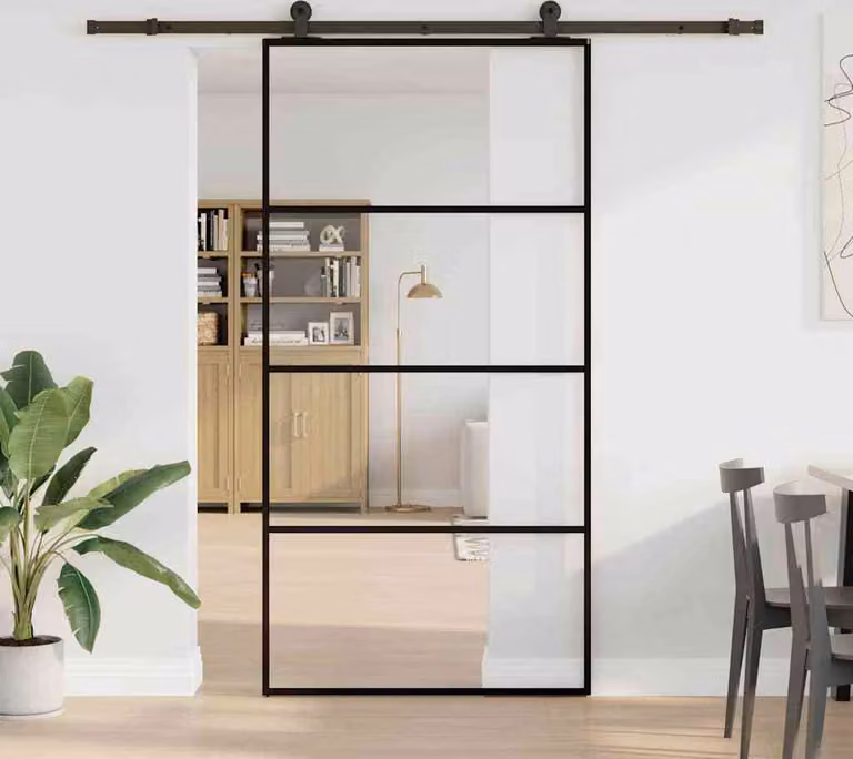 Porta Scorrevole con Ferramenta 102,5x205cm Vetro ESG Alluminio