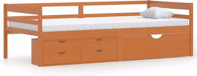 Letto singolo | Letto per adulti | Giroletto con Cassetti Grigio Scuro in Legno di Pino 90x200 cm