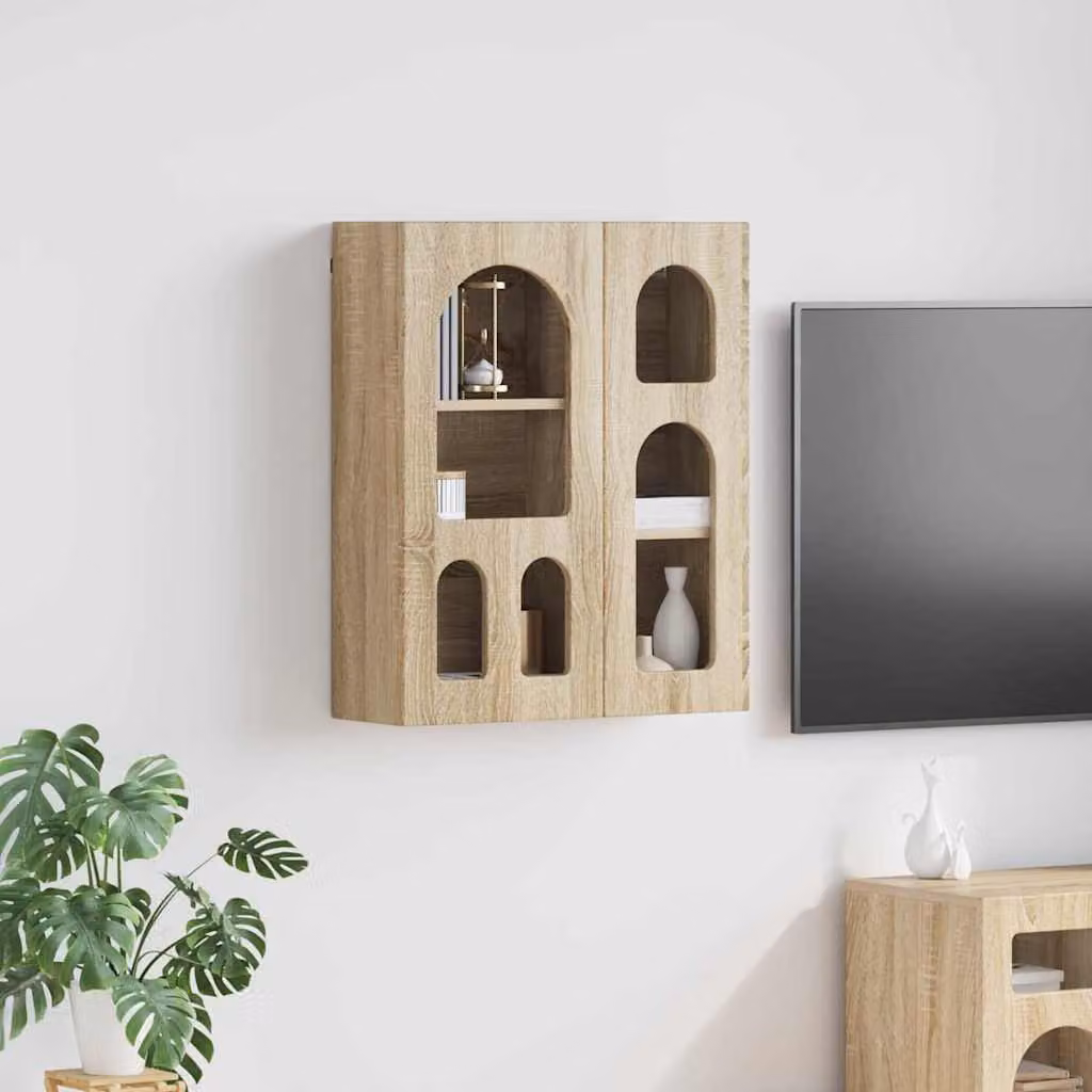 Armadio pensile da parete vidaXL ELST Rovere Sonoma marrone con ante a battente e ripiani interni L: 59 cm, P: 20 cm, H: 71,5 cm
