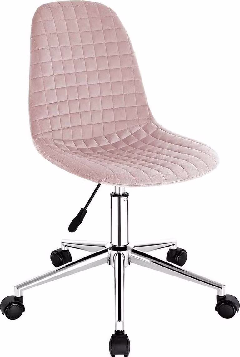 Sedia da lavoro Happyment Mumba - Rosa - Per adulti - Con rotelle - Velluto - Sedia da ufficio ergonomica - Regolabile in altezza