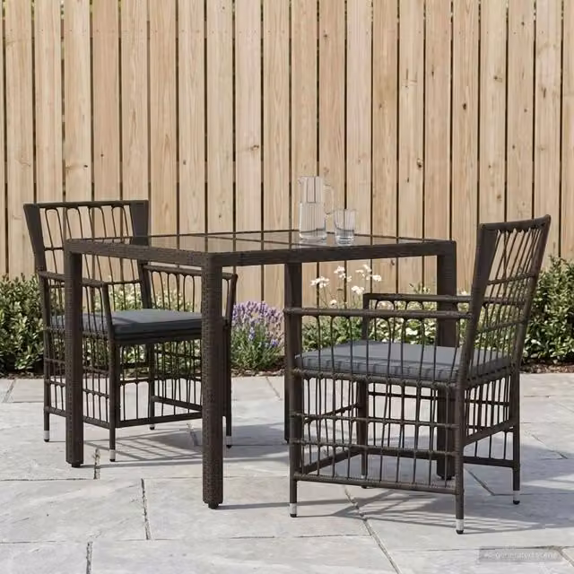 Set da pranzo per esterni 3 pz Nero polyrattan 3448932