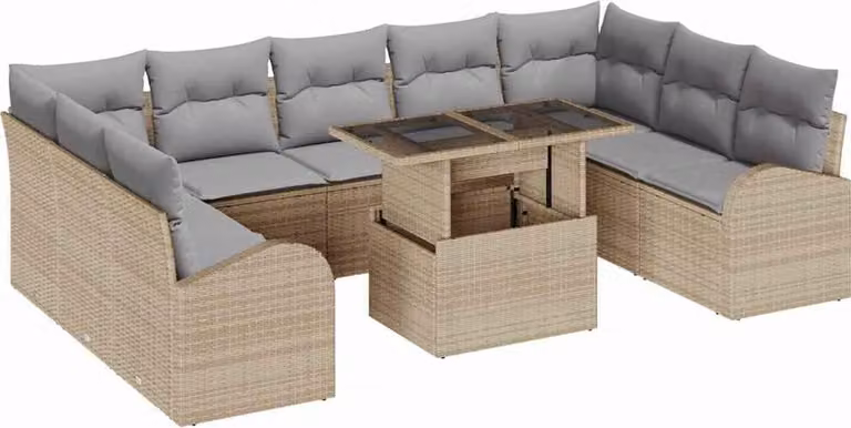 Set Divano da Giardino con cuscino 10 pcs Beige Poly Rattan