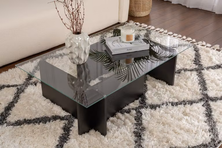 Skye Decor, Flavio - Wooden Black, tavolino da salotto, 100% vetro temperato, legno nero, 105 x 65 x 30 cm