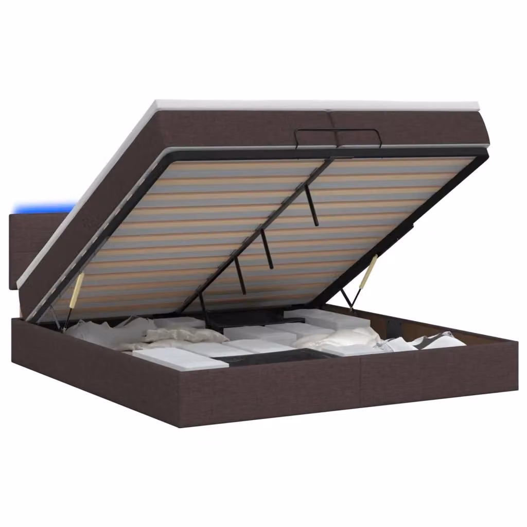 Letto Ottomano con Materasso Ibrido e Illuminazione LED vidaXL, Marrone e Bianco, L: 200 cm, P: 200 cm, H: 88 cm – 2