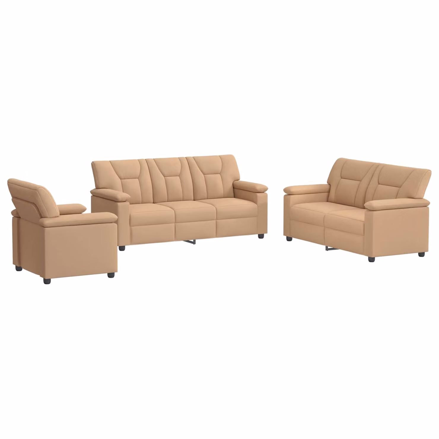Set di divani 3 pezzi vidaXL in similpelle color cappuccino con struttura in metallo per soggiorno