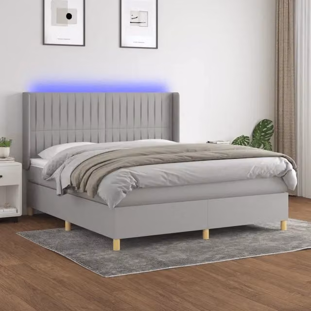 Letto a Molle Materasso e LED Grigio Chiaro 180x200 cm Tessuto 3139053