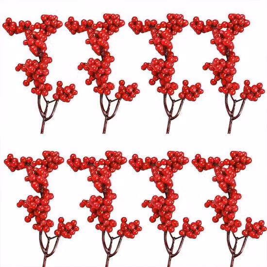 Decorazioni natalizie artificiali, 20 pezzi, rosse, con mini rami