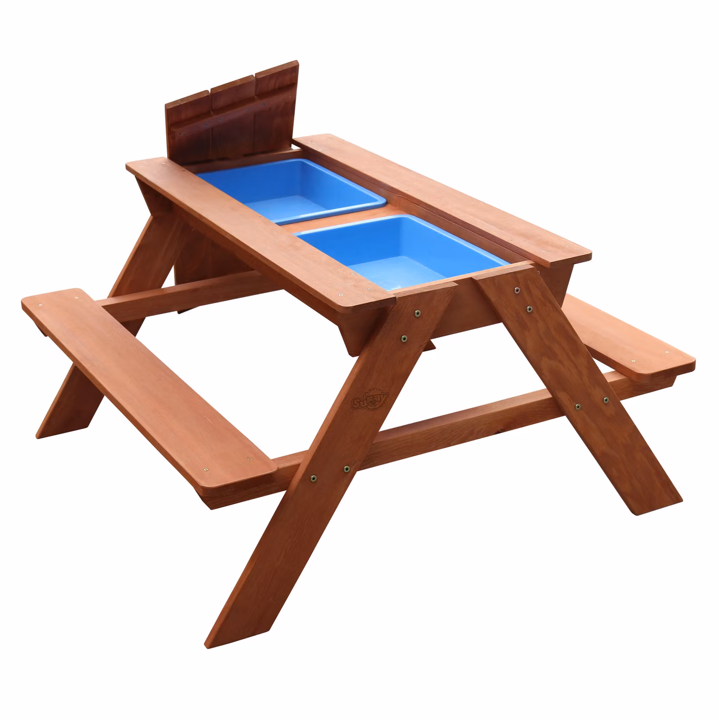 Sunny Dave Tavolo da picnic / Tavolo da sabbia / Tavolo da acqua per bambini in marrone | Tavolo da picnic multifunzionale in legno con 2 contenitori di plastica rimovibili