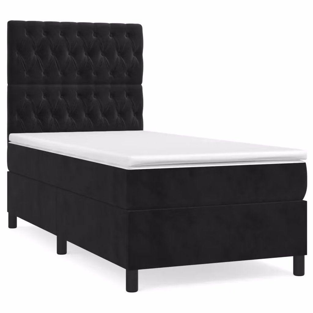 Letto Ibrido con Giroletto a Molle e Materasso vidaXL in Velluto Nero, L/P/H: 80 x 200 x 128 cm – 2