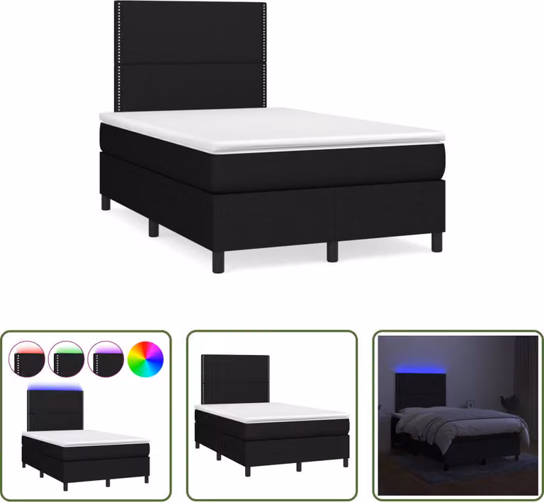 The Living Store Letto a molle con materasso e LED nero 120x190 cm in tessuto