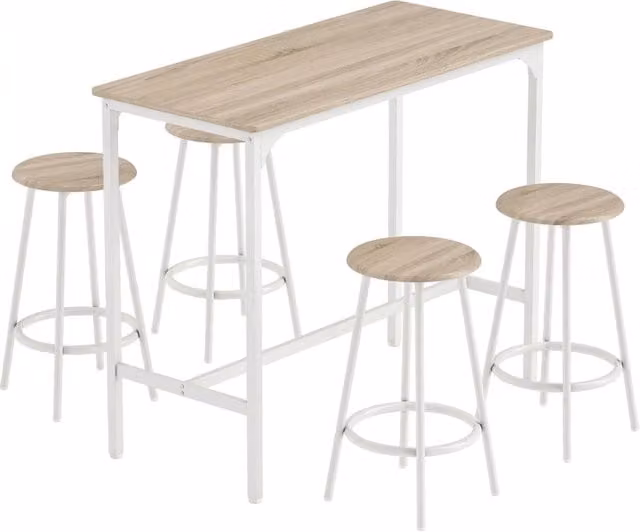 Set tavolo e sgabelli da bar con 1 tavolo e 4 sgabelli in legno ingegnerizzato rovere