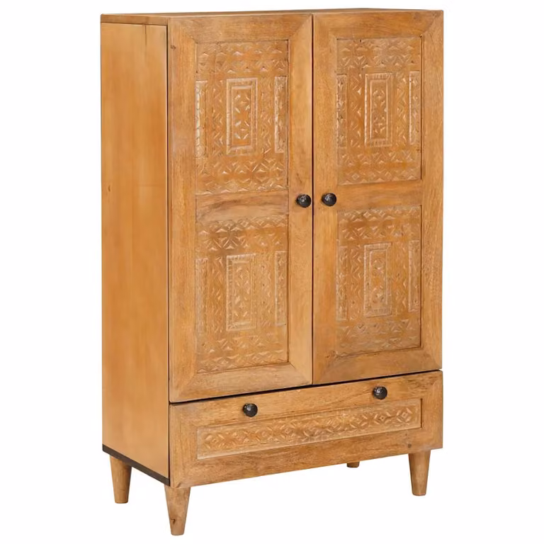 Credenza moderna vidaXL in legno di mango massello marrone con ante a battente e ripiani interni L: 60 cm, P: 33 cm, H: 100 cm