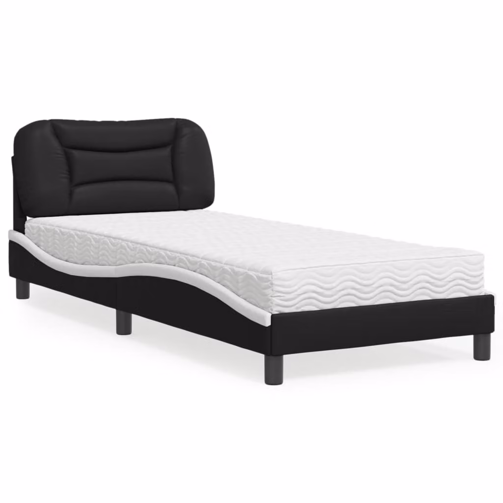 Letto con Materasso Hvar vidaXL in Similpelle Nero e Bianco 90x200 cm – 1