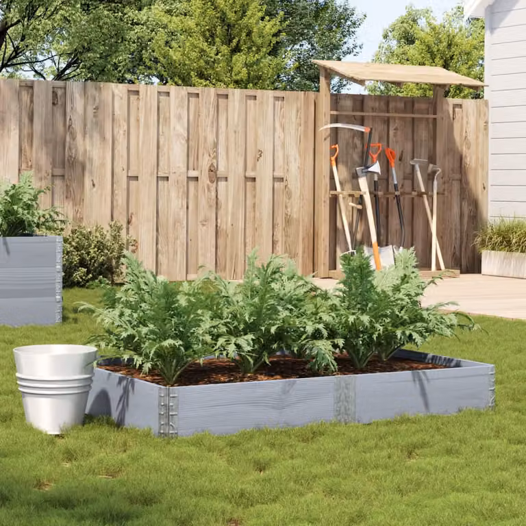 Fioriera da giardino rialzata vidaXL in legno e metallo, Grigia, L: 150 cm, P: 100 cm, H: 21,5 cm