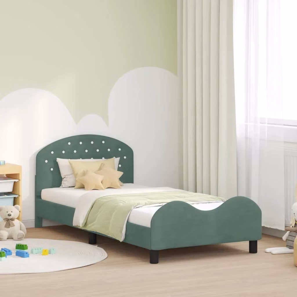 Letto per bambini moderno in velluto verde con struttura in legno e doghe fisse L/P/H: 208 x 80 x 140 cm – 2