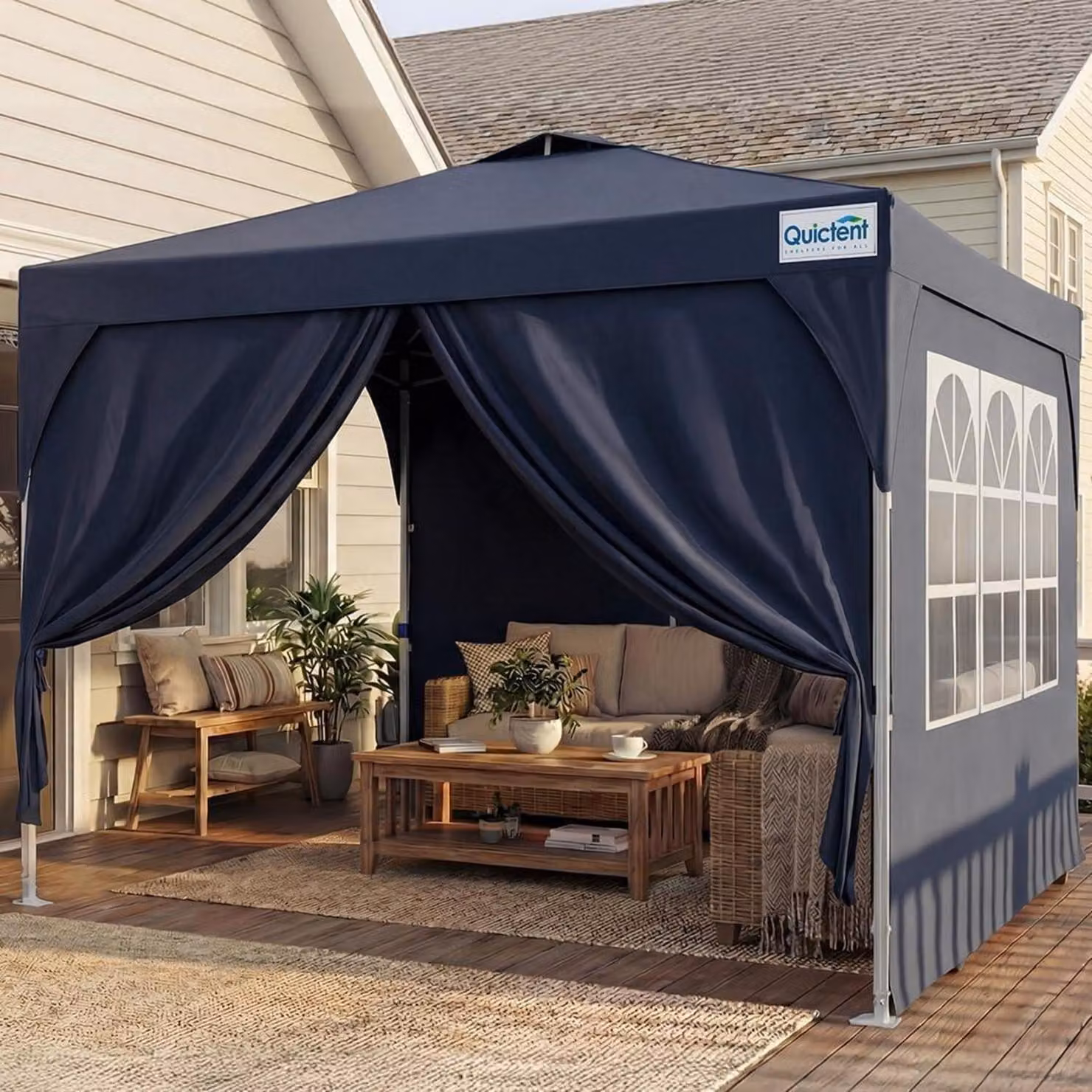 Gazebo da esterno 3x3 metri, impermeabile, con pareti laterali, protezione UV 50+, struttura in acciaio, colore blu