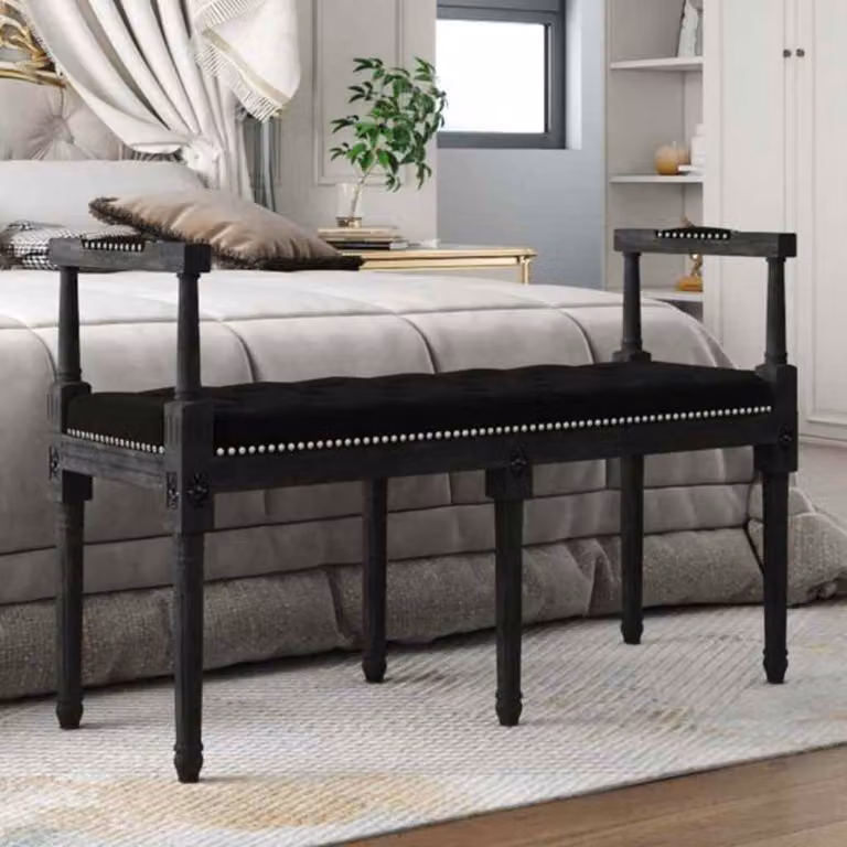 Panca vidaXL in velluto nero con braccioli, L 110 cm x P 40 cm x H 70 cm