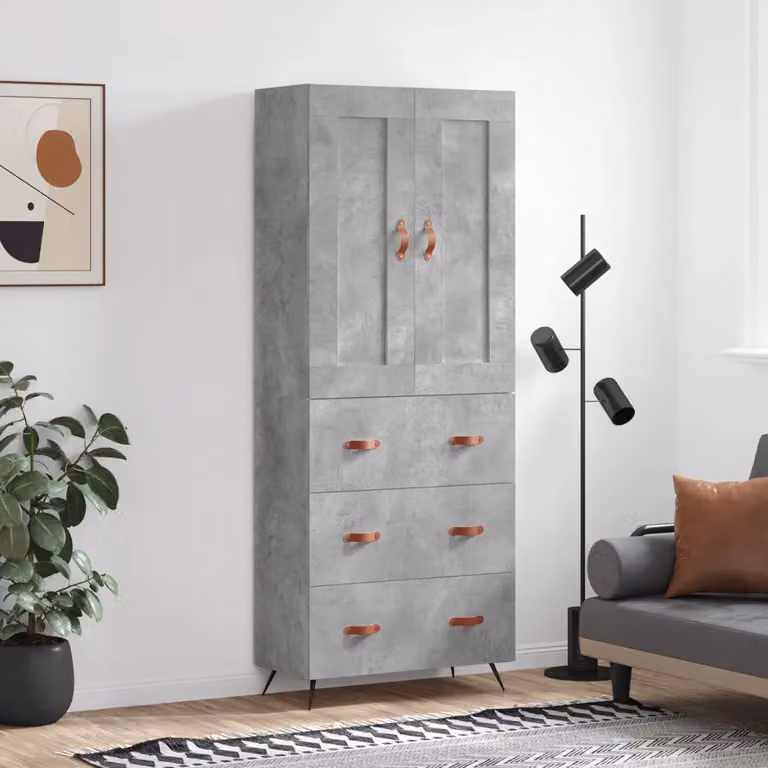 Credenza moderna vidaXL in legno e metallo grigio L: 69,5 cm, P: 34 cm, H: 180 cm