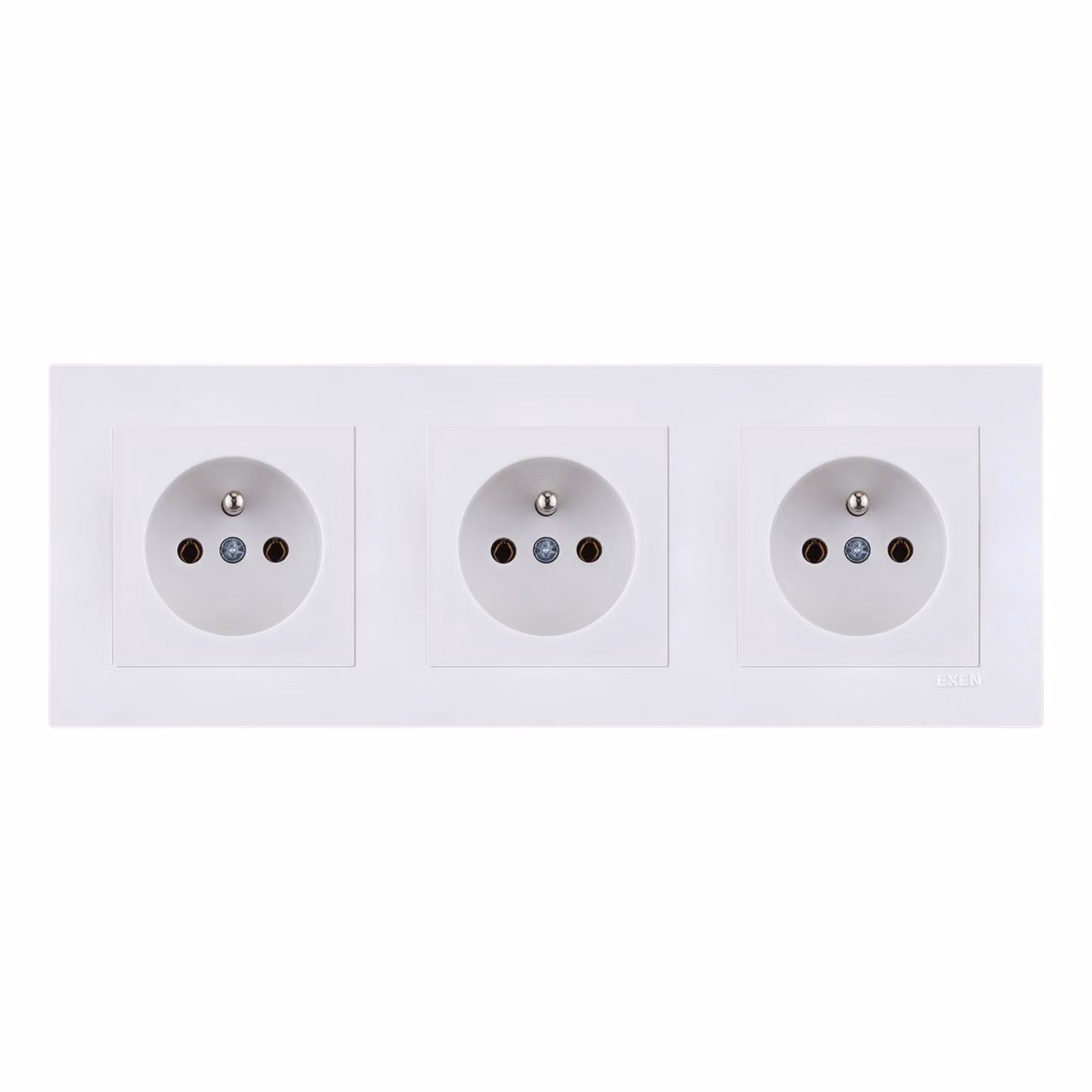 3x Presa elettrica con PERNO Singola Bianca + Cornice Bianca EXEN