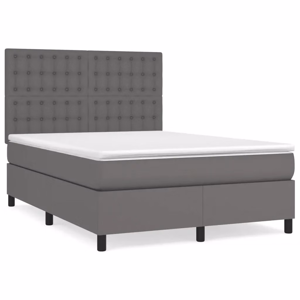 Letto a molle con materasso ibrido vidaXL in similpelle grigia e bianca L/P/H: 140 x 200 x 128 cm – 2