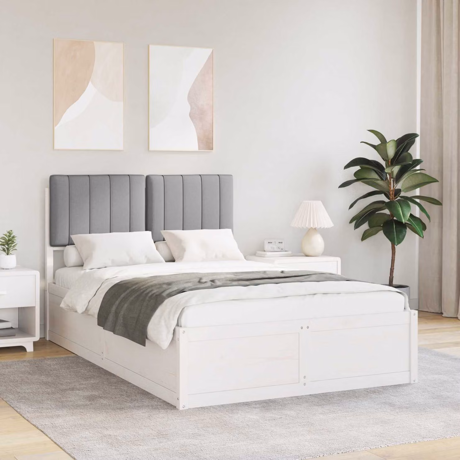 Letto moderno vidaXL con testiera rivestita in tessuto e struttura in legno di pino, Grigio chiaro, L 120 x P 200 cm – 1