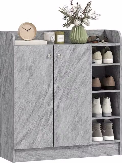 Scarpiera Moderna Zephmum con Armadietto e Ripiani Aperti, Grigio Opaco, L 83 cm x P 30 cm x H 90 cm