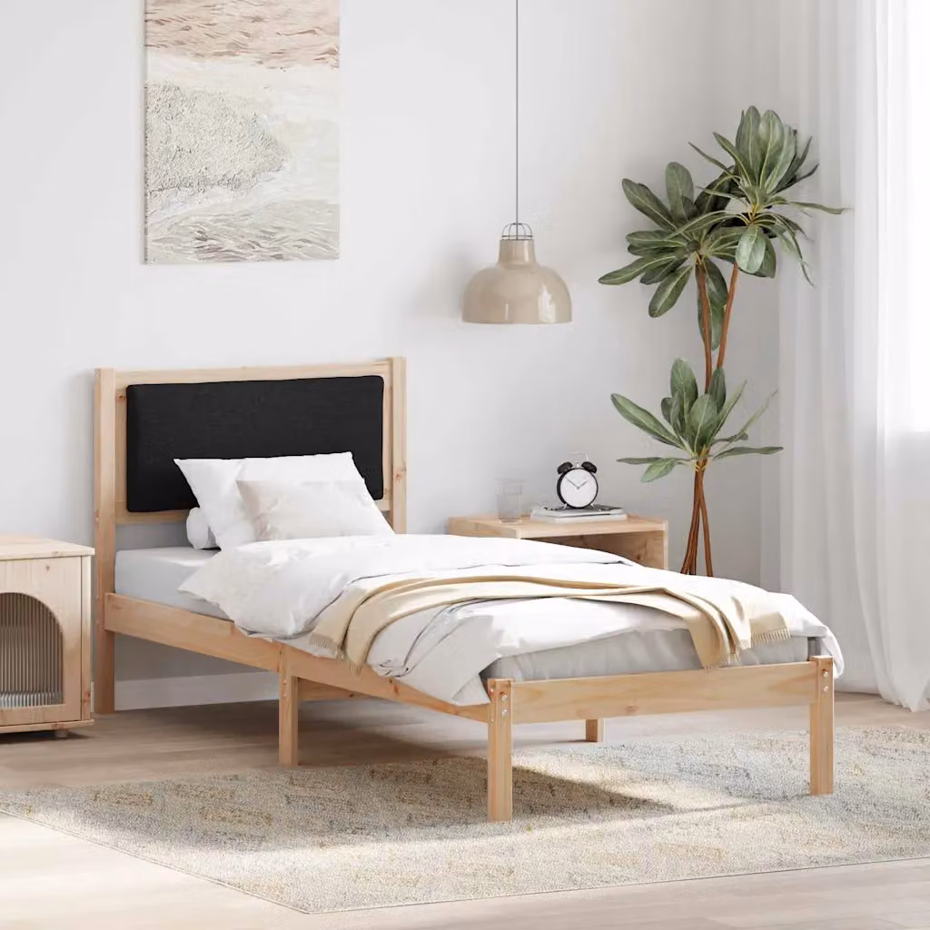 Struttura del letto con testiera vidaXL in pino massello nero L 80 x P 200 cm