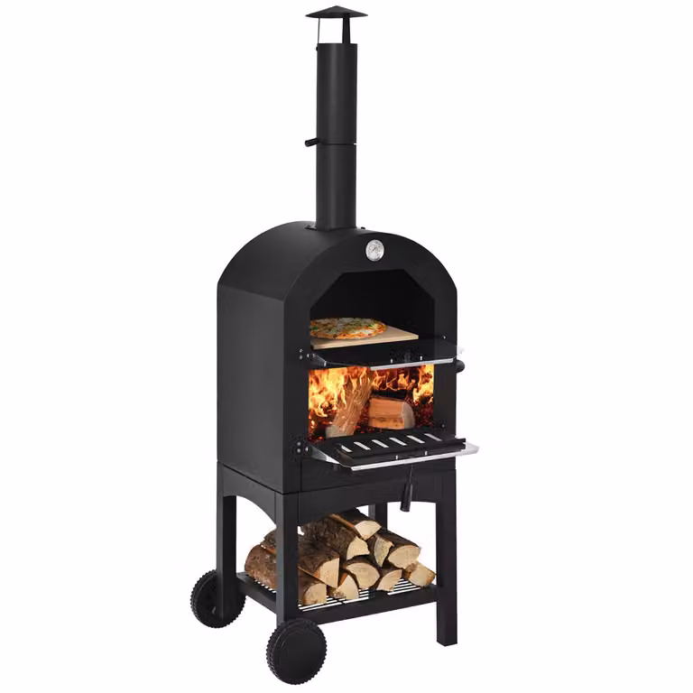 Forno per pizza portatile a legna Costway in acciaio nero per esterno