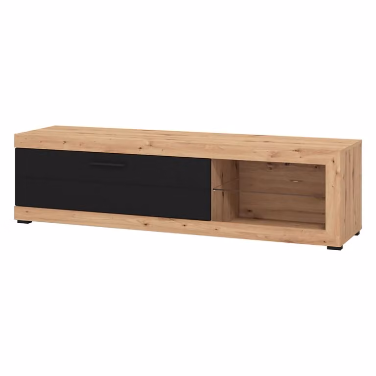 Mobile porta TV Pompu DMORA in legno e vetro, moderno, L 162 cm x P 42 cm x H 44 cm, nero e marrone
