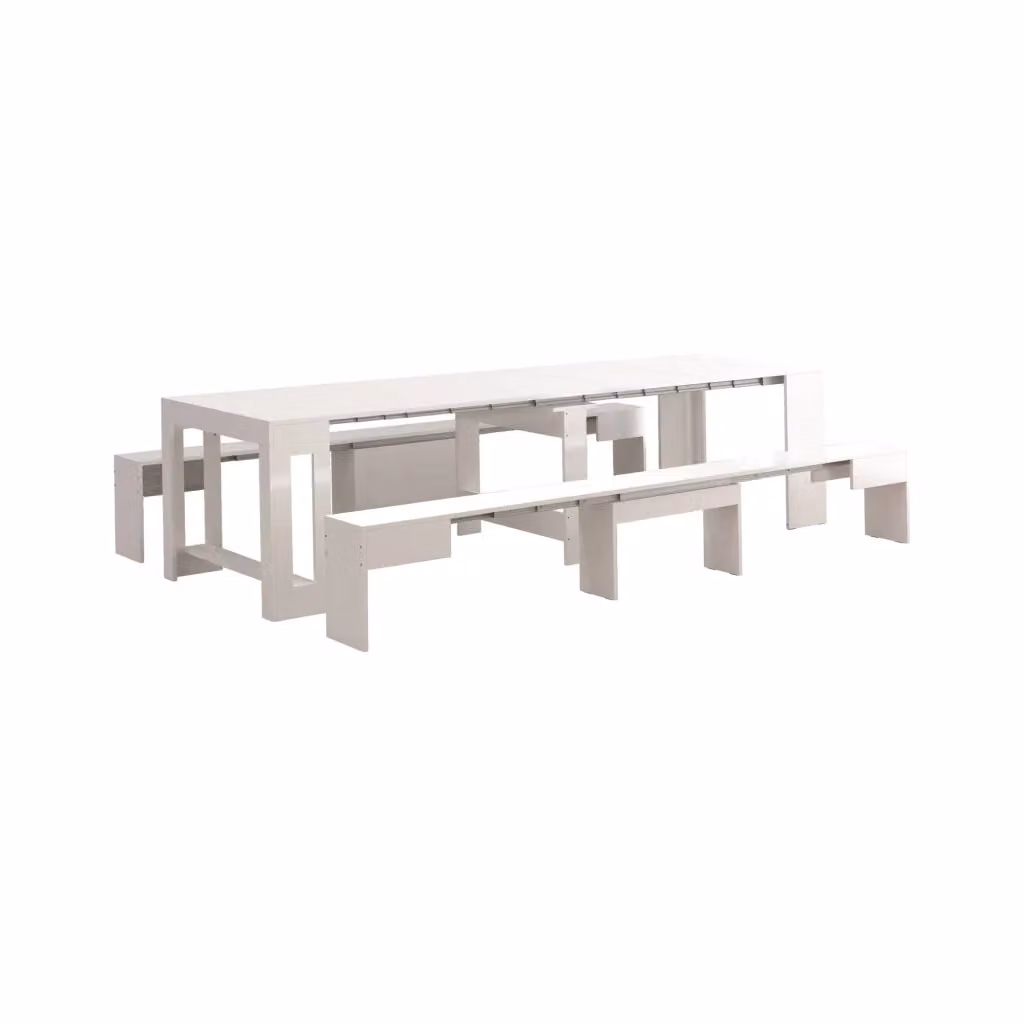 Set di 2 panche allungabili Quedan DMORA per tavolo da pranzo, Bianco lucido, L: 290 cm, H: 45 cm, P: 25 cm – 2
